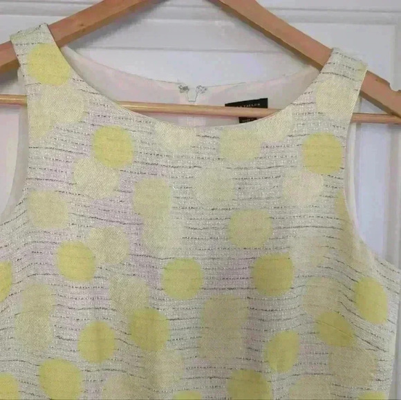 ANN TAYLOR | Women's Ivory/Yellow Polka Dot Tweed Sleeveless Midi Dress - Picture 3 of 5